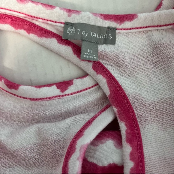 T by Talbots Womens M Wavy Tie-Dye Pink White Pullover Dress Casual Cross Back - Picture 7 of 13